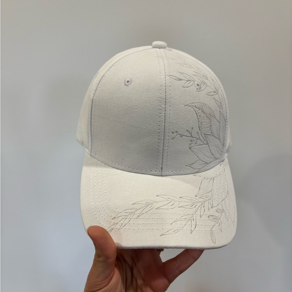 Floral Hand Burned White Cap - Picture 2 of 3